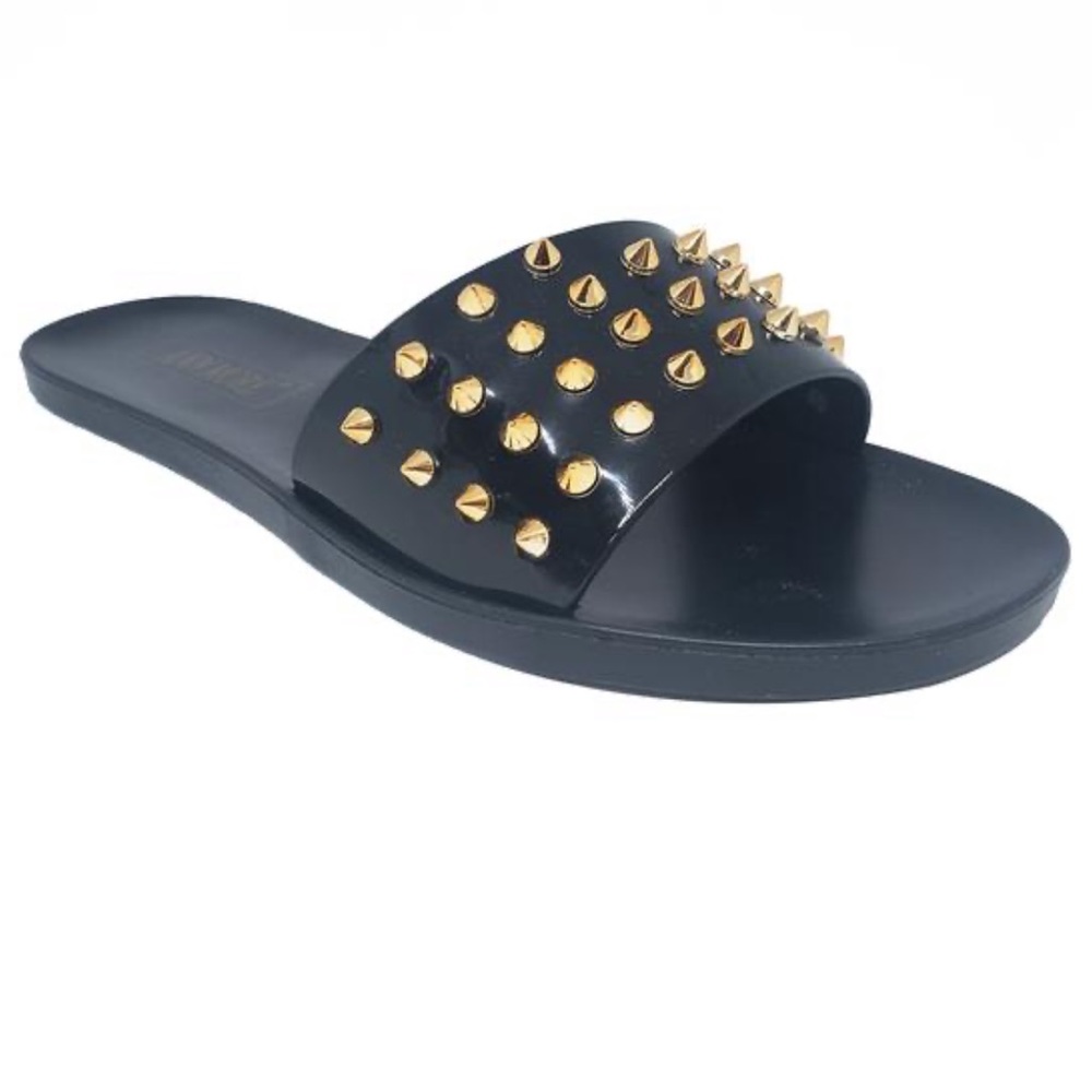 NEW BLACK JELLY SLIDES WITH GOLD SPIKES!